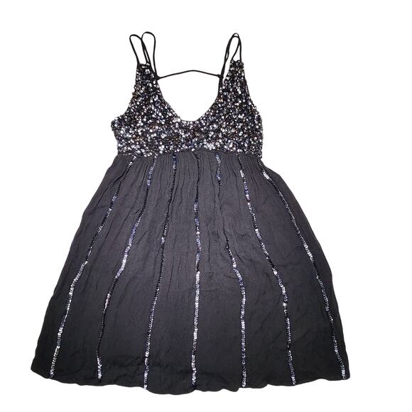 Free People Intimately GLITTER GIRL Sequined Mini Slip Dress Black XS NWOT $155 - Picture 8 of 13